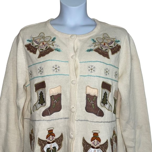 Vintage Bechamel Plus Size Cardigan Sweater Womens 2X Angels Bells Christmas - Picture 2 of 11